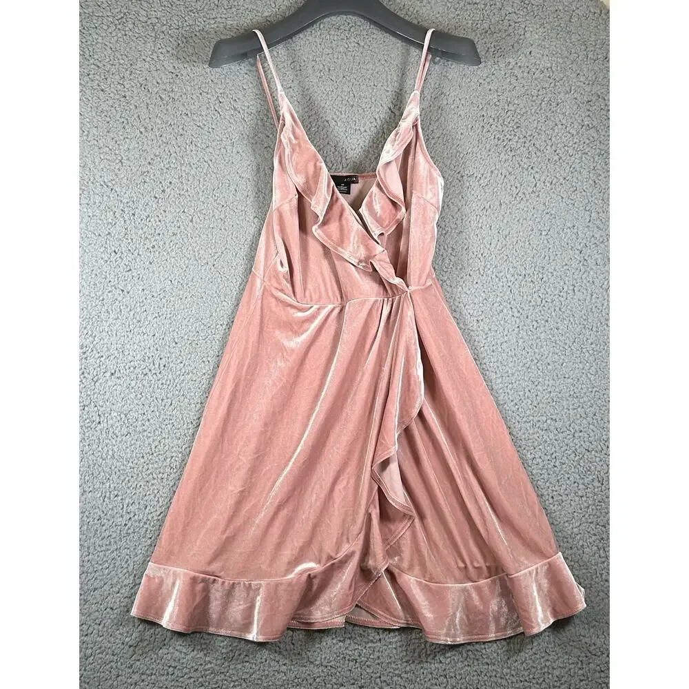 Aqua Dress Women M Pink Velvet Ruffled Sleeveless Made in U.S.A, Barbie Core - Picture 3 of 9
